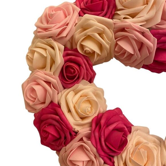 Heart Wreath with Pink Roses Handcrafted - Picture 4 of 7
